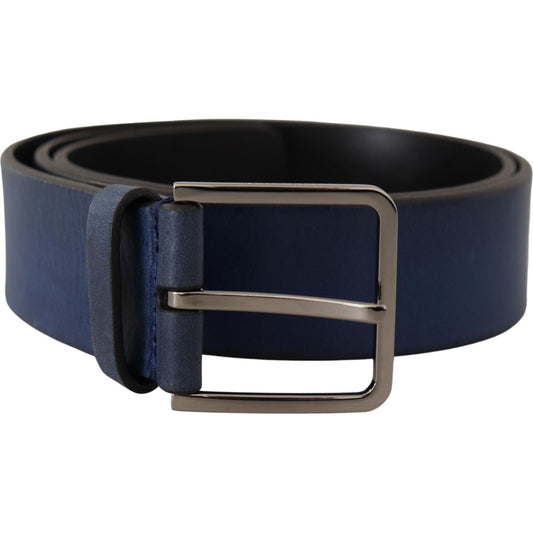 Elegant Blue Leather Belt with Silver Buckle