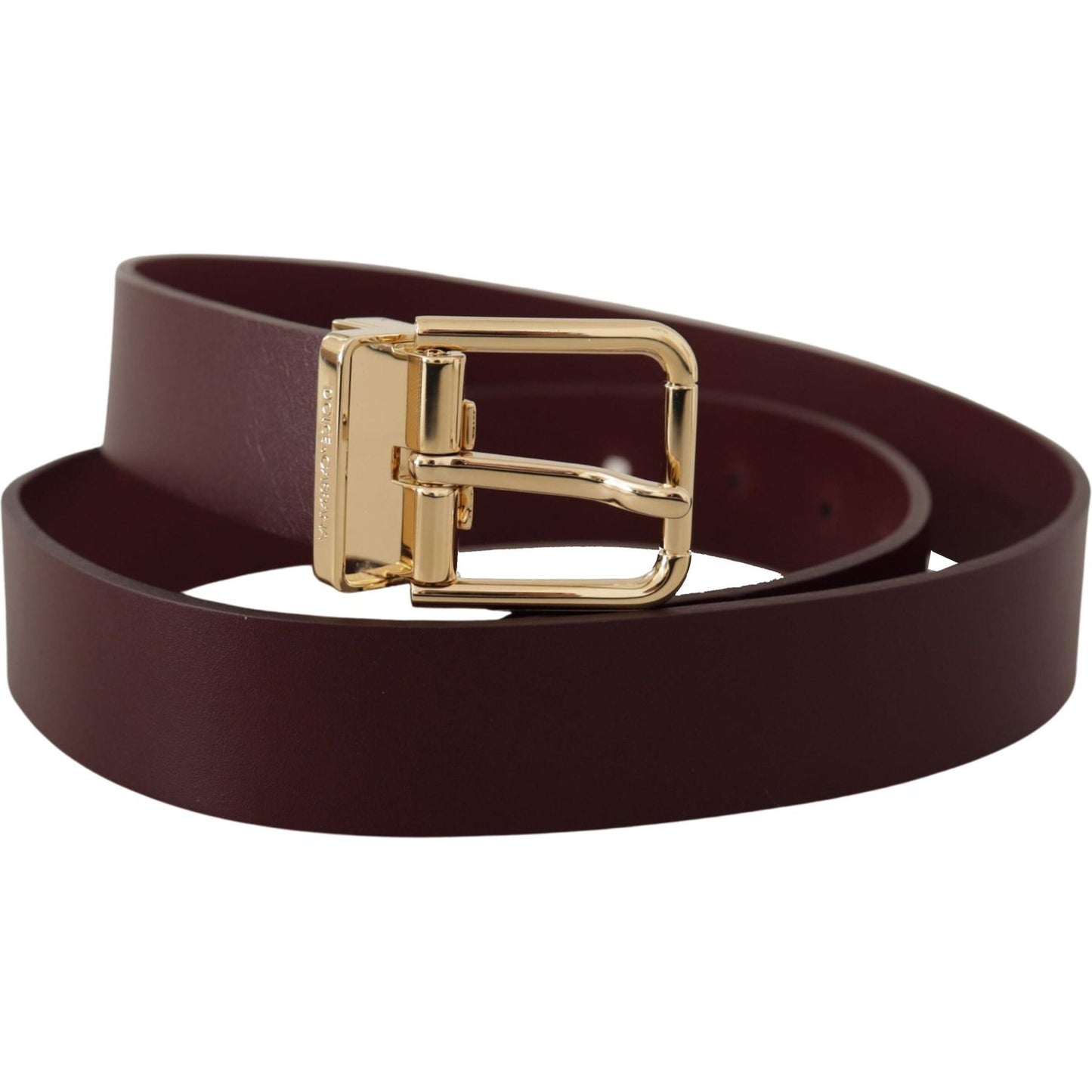 Elegant Maroon Leather Belt with Gold Buckle