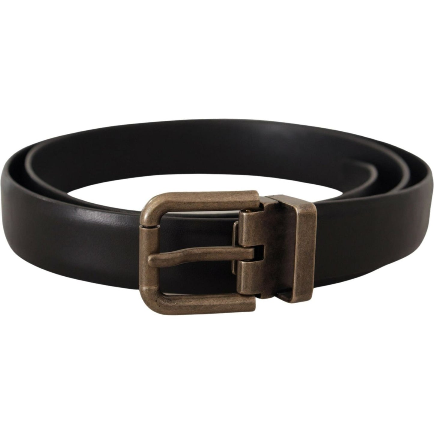 Dolce & Gabbana Black Calf Leather Brushed Brass Box Buckle Belt