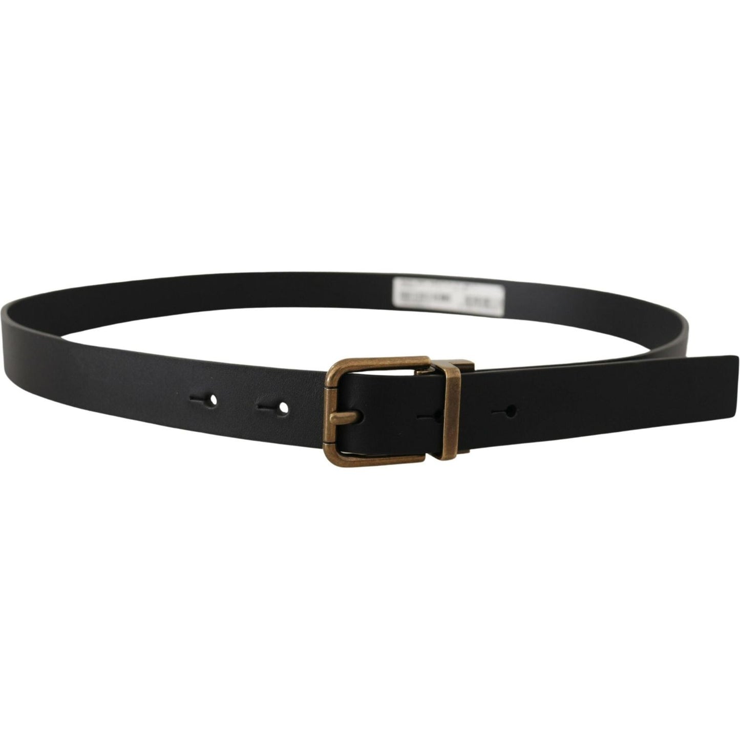 Elegant Black Leather Belt with Vintage Buckle