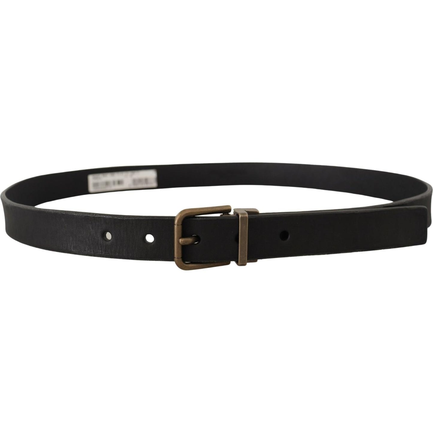 Elegant Black Leather Belt with Vintage Metal Buckle