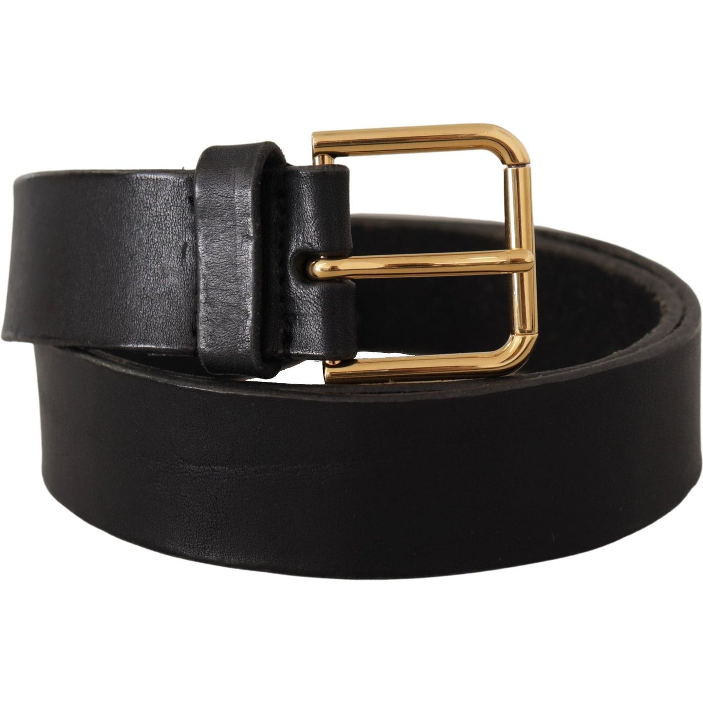 Elegant Black Leather Belt with Metal Buckle