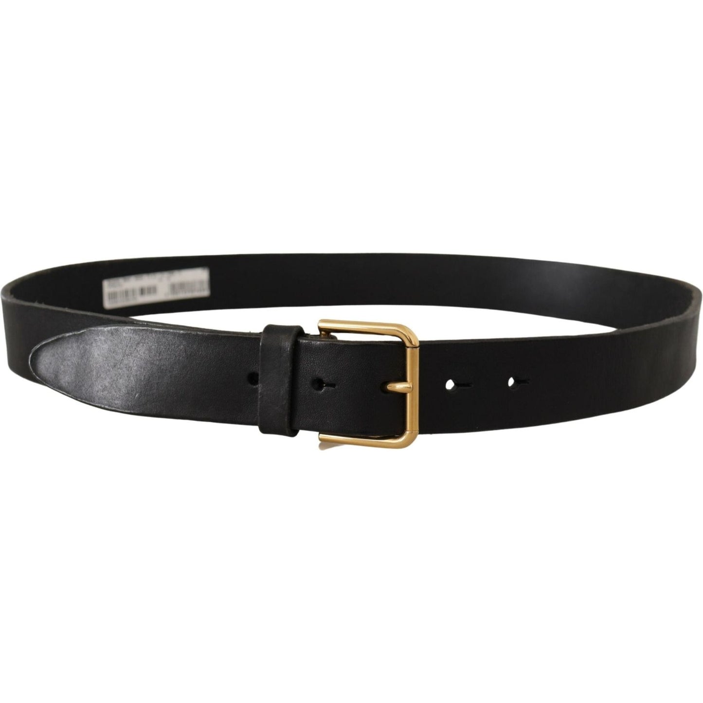 Elegant Black Leather Belt with Metal Buckle