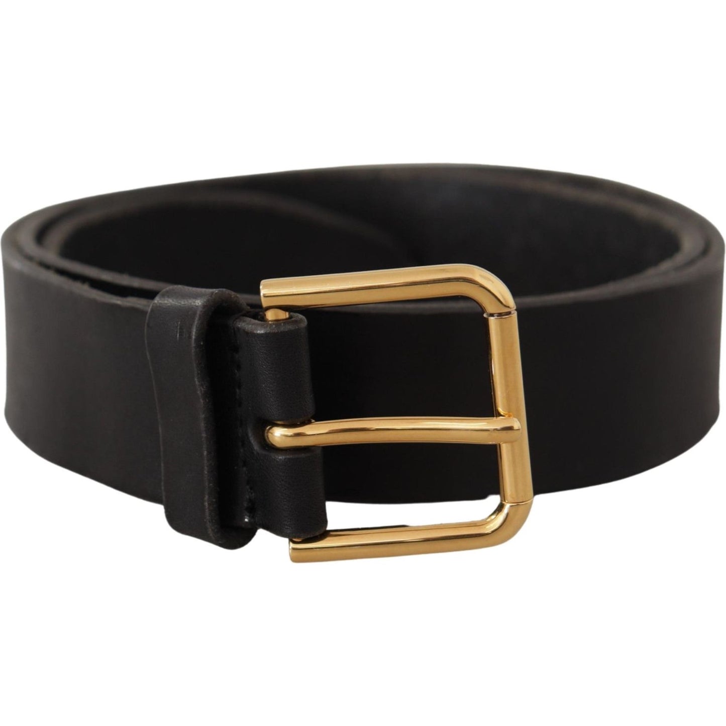 Elegant Black Leather Belt with Metal Buckle