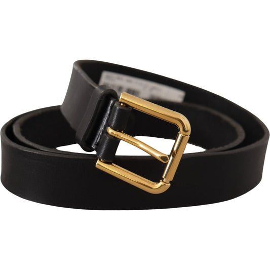 Sleek Black Leather Belt with Metal Buckle