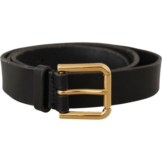 Sleek Black Leather Belt with Metal Buckle