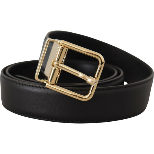 Elegant Black Leather Belt with Metal Buckle