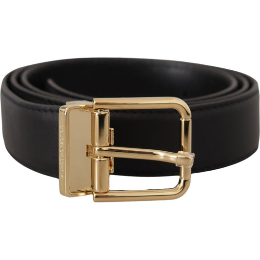 Elegant Black Leather Belt with Metal Buckle