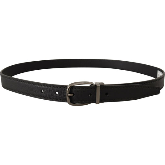 Elegant Black Leather Belt with Metal Buckle