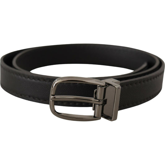 Elegant Black Leather Belt with Metal Buckle