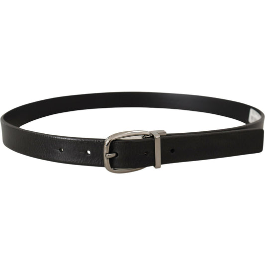 Elegant Black Leather Belt with Metal Buckle