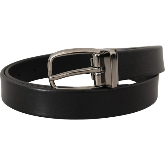 Elegant Black Leather Belt with Metal Buckle