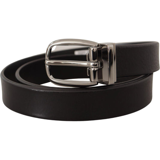 Elegant Black Leather Belt with Metal Buckle