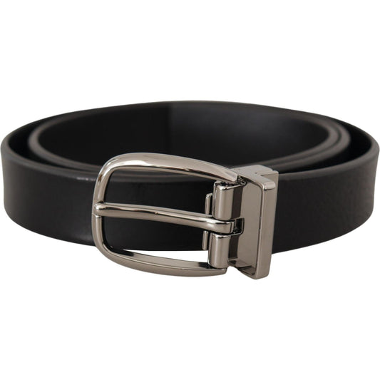 Elegant Black Leather Belt with Metal Buckle