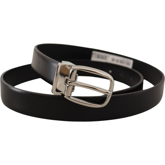 Elegant Black Leather Belt with Metal Buckle