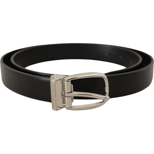 Elegant Black Leather Belt with Metal Buckle