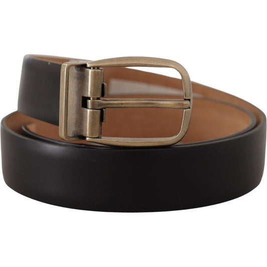 Elegant Black Leather Belt with Metal Buckle