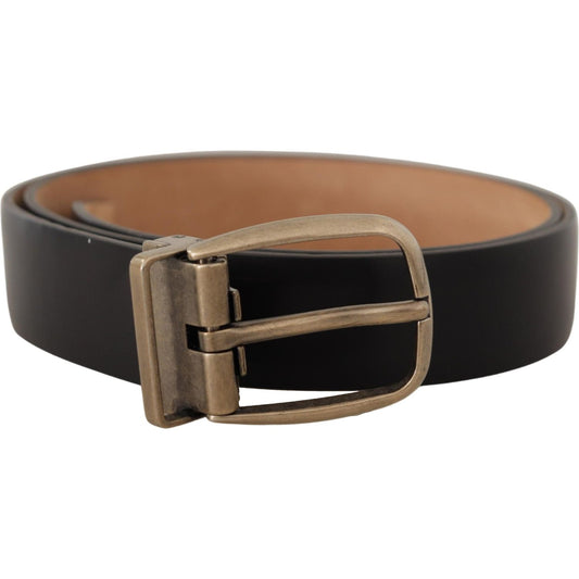 Elegant Black Leather Belt with Metal Buckle