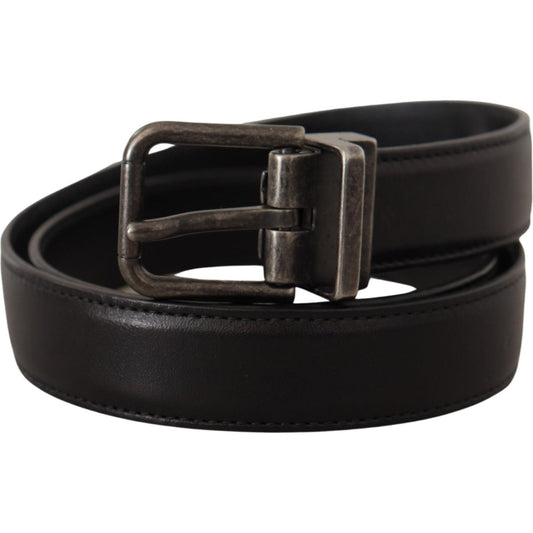 Elegant Black Leather Belt with Metal Buckle