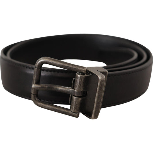 Elegant Black Leather Belt with Metal Buckle