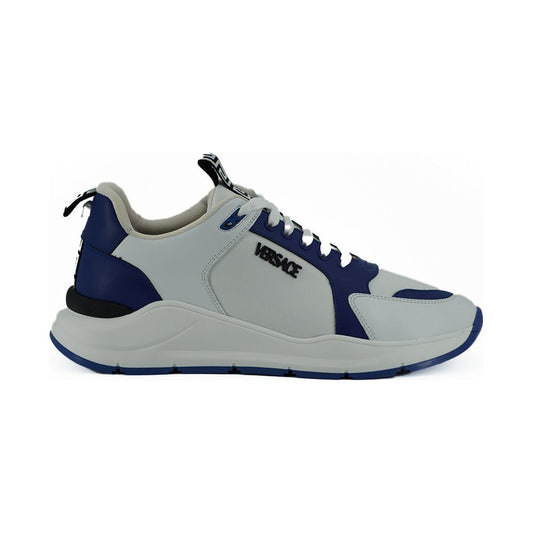 Elegant Blue and White Leather Sneakers