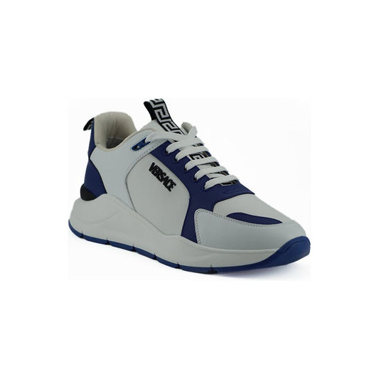 Elegant Blue and White Leather Sneakers