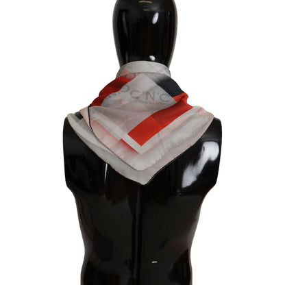 Costume National Gray Red Silk Shawl Foulard Wrap Scarf