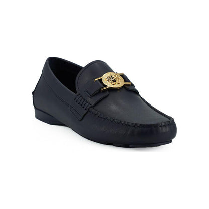 Versace Navy Blue Calf Leather Loafers Shoes