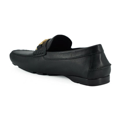 Versace Black Calf Leather Loafers Shoes