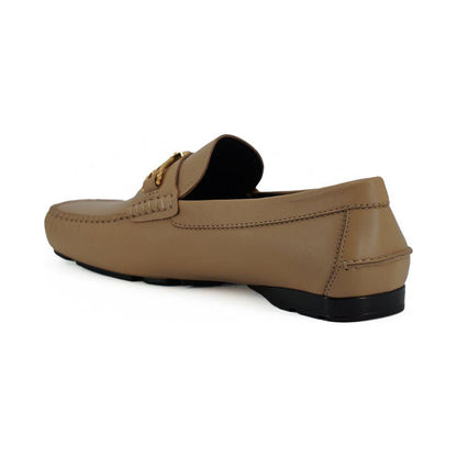 Versace Beige Calf Leather Loafers Shoes