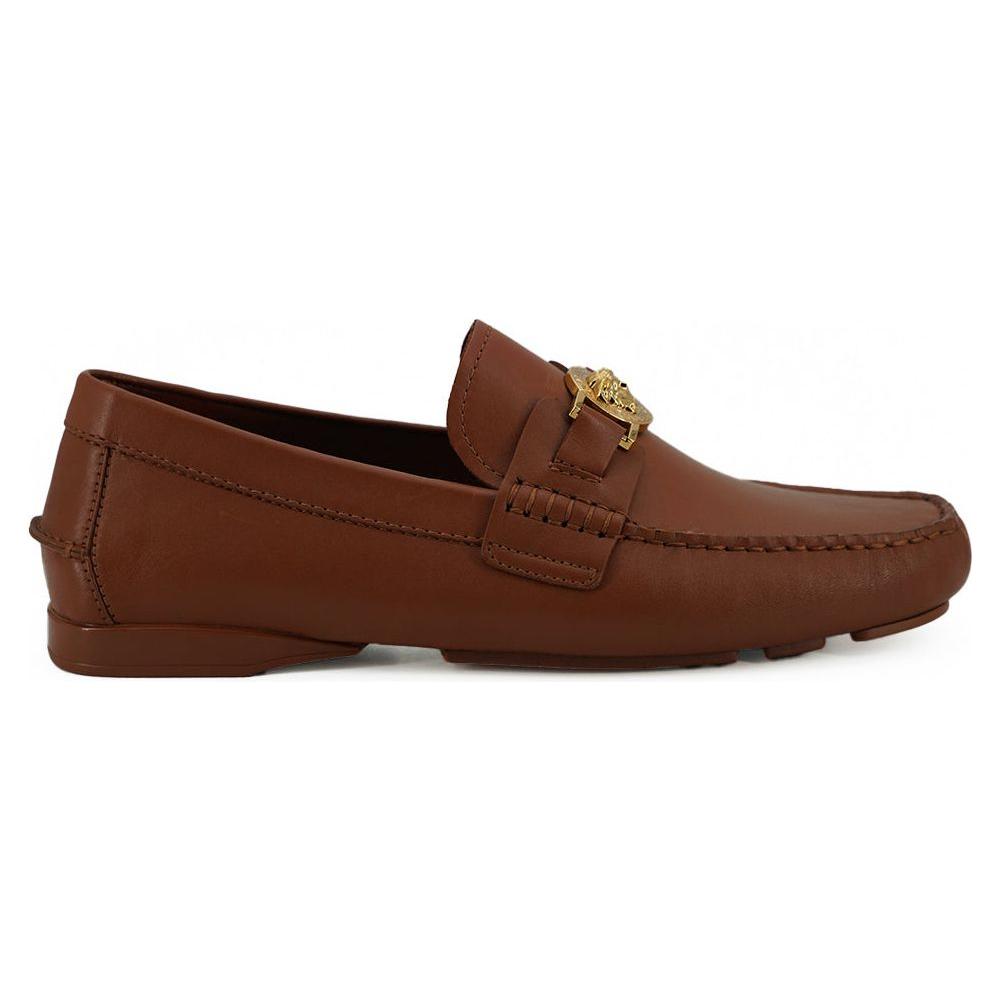 Versace Natural Brown Calf Leather Loafers Shoes
