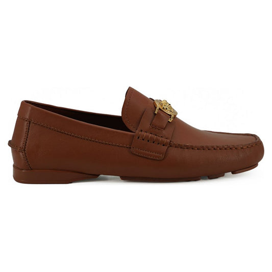 Elegant Medusa-Embossed Leather Loafers