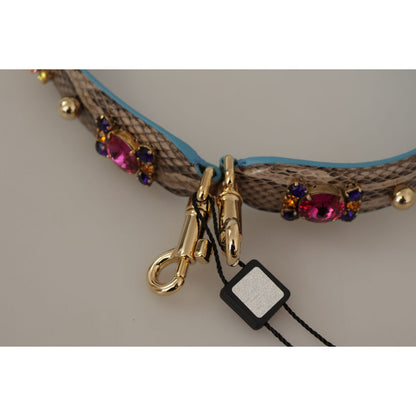 Dolce & Gabbana Brown Exotic Leather Crystals Shoulder Strap