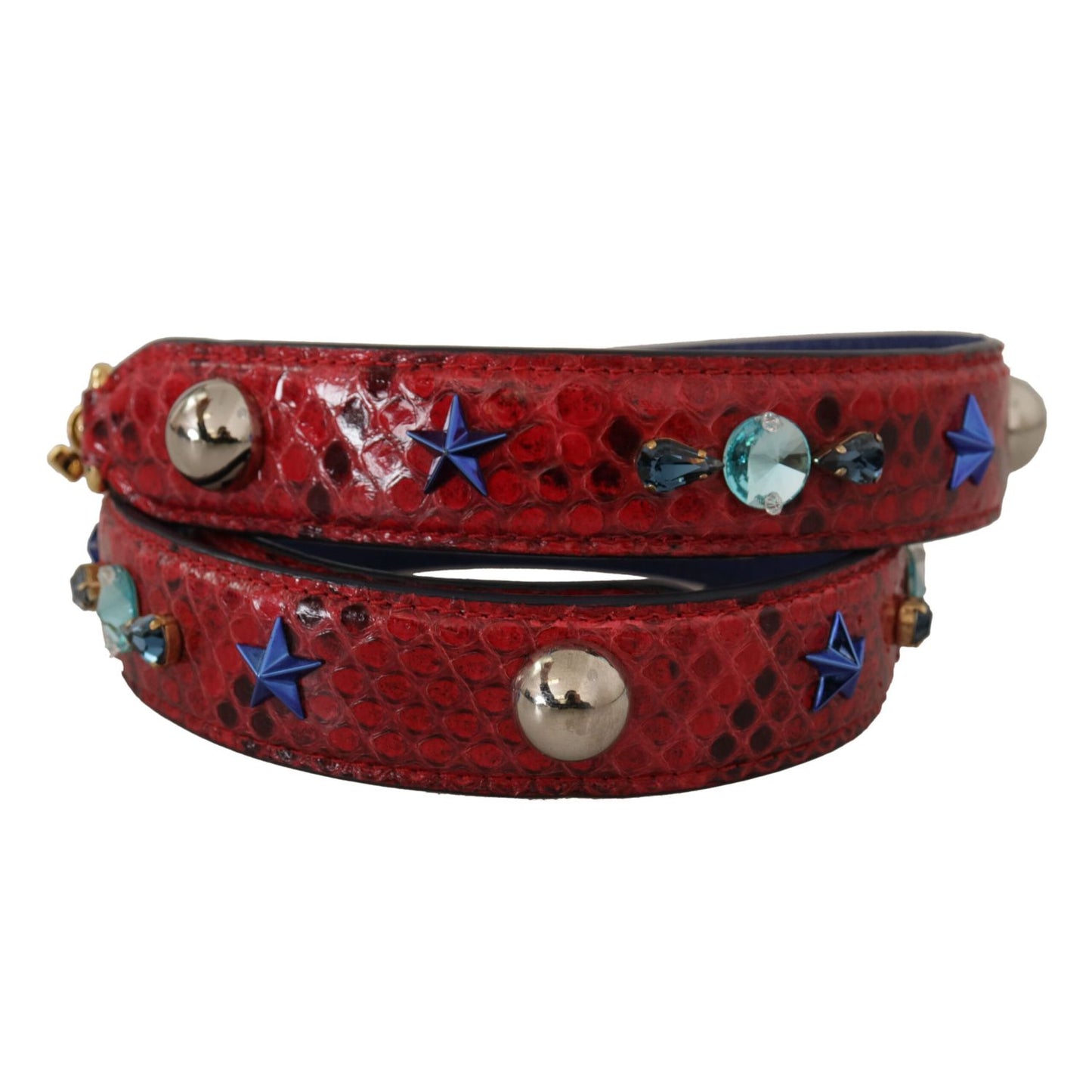 Dolce & Gabbana Red Exotic Leather Crystals Shoulder Strap