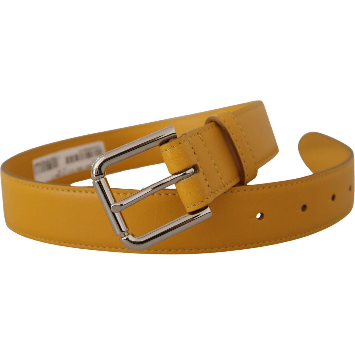Dolce & Gabbana Yellow Leather Silver Tone Logo Metal Buckle Belt