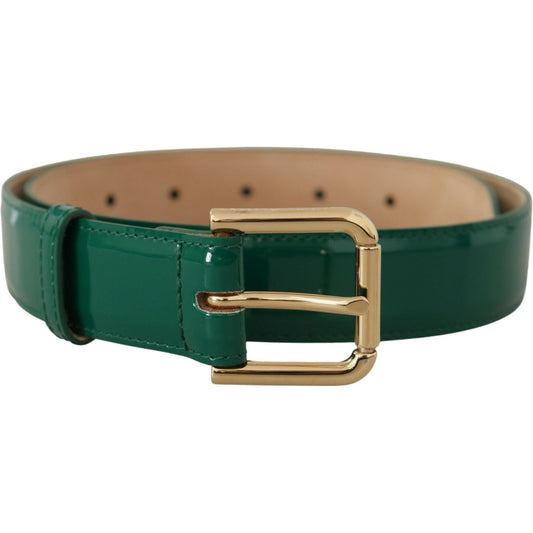 Dolce & Gabbana Elegant Green Leather Belt with Gold Buckle Detail Dolce & Gabbana