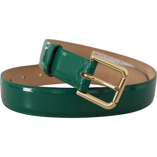 Elegant Green Leather Belt with Gold Buckle Detail