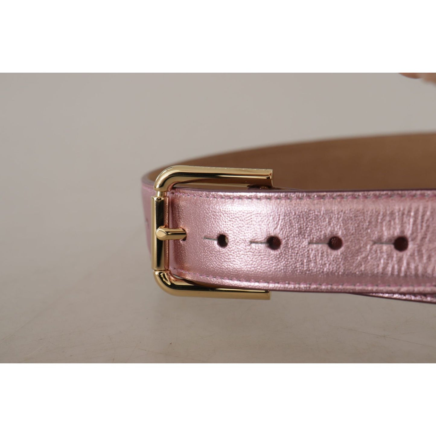 Dolce & Gabbana Metallic Pink Polished Leather Logo Metal Buckle Belt