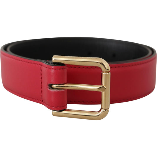 Elegant Red Leather Belt with Gold-Tone Buckle