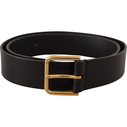 Elegant Black Leather Belt with Gold-Tone Buckle