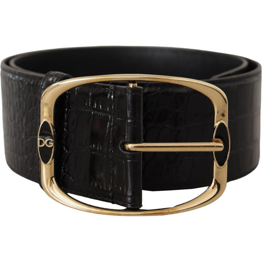 Elegant Black Leather Logo Belt