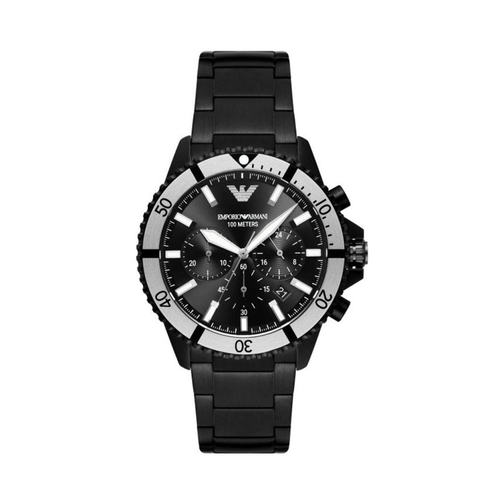 Sleek Black Steel Chronograph Timepiece