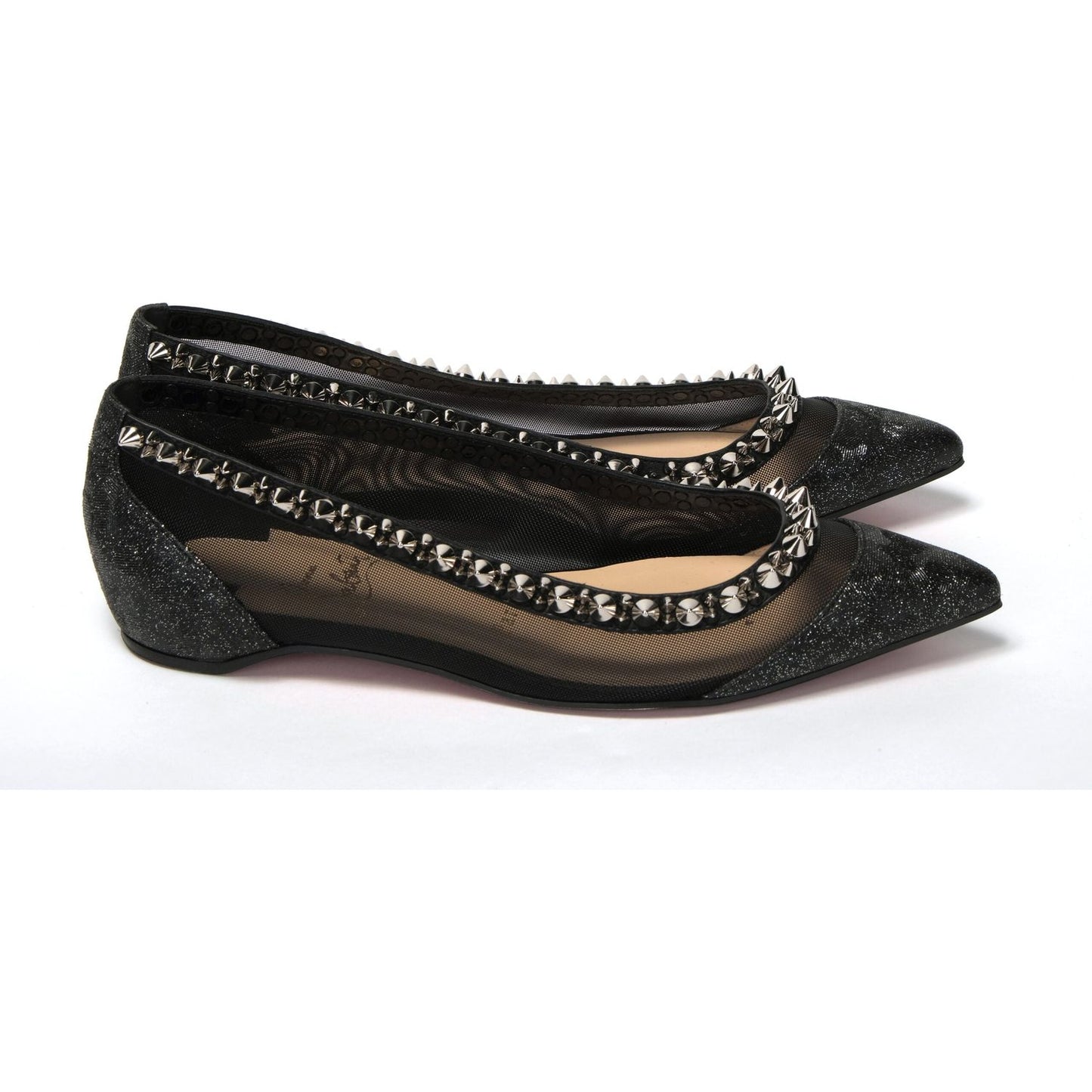 Black Silver Flat Point Toe Shoe