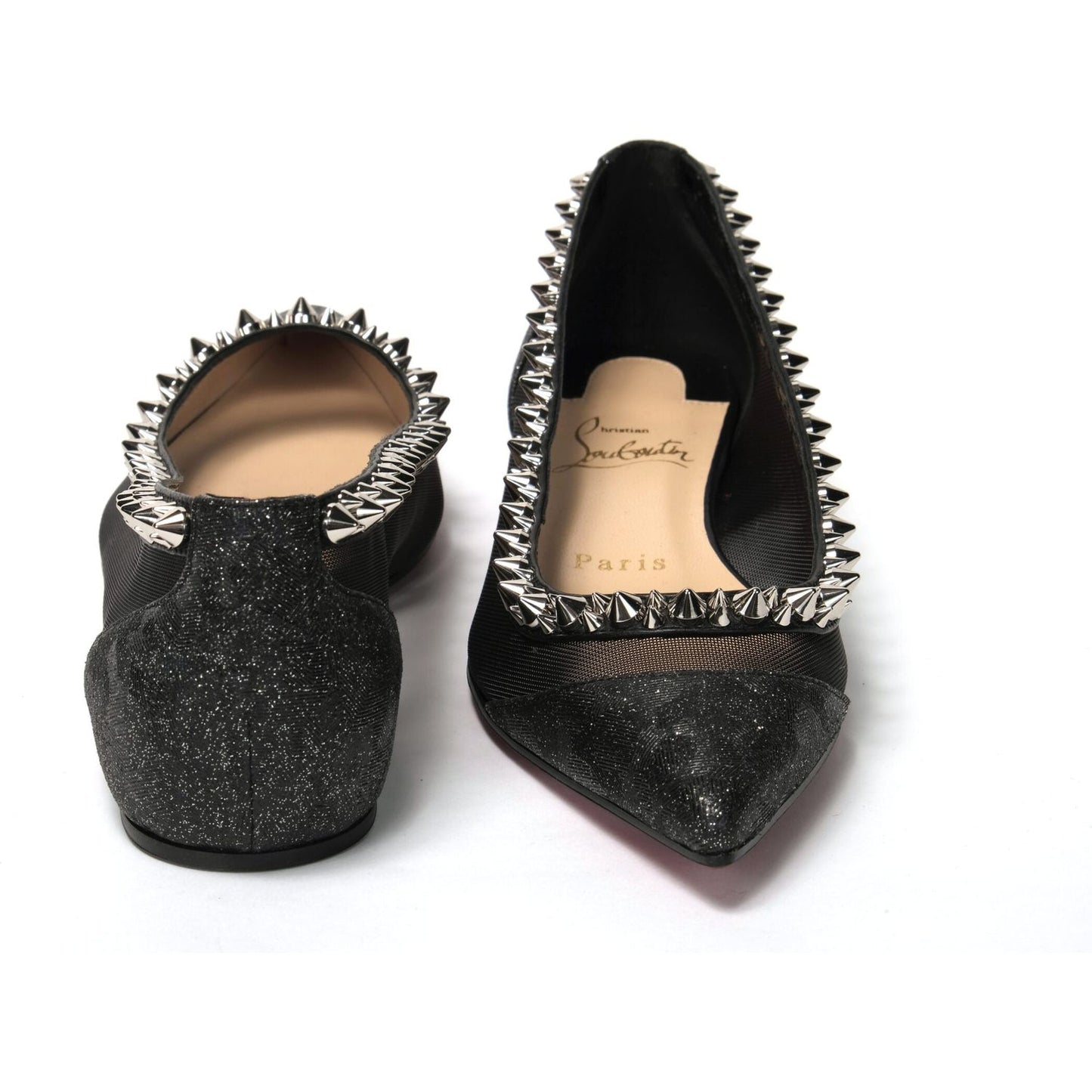 Black Silver Flat Point Toe Shoe