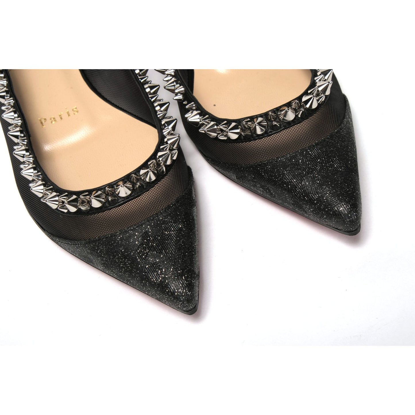 Black Silver Flat Point Toe Shoe