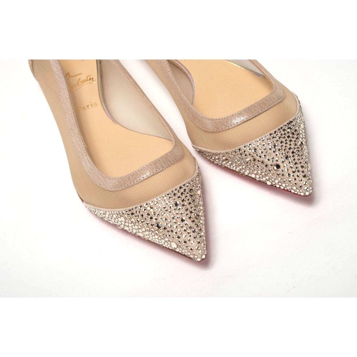 Silver Flat Point Toe Crystals Shoe