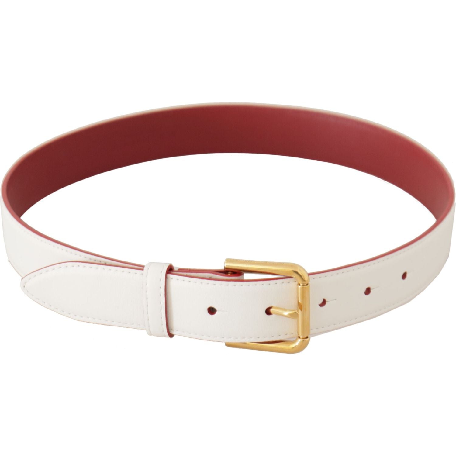 Dolce & Gabbana White Calf Leather Two-Toned Gold Metal Buckle Belt