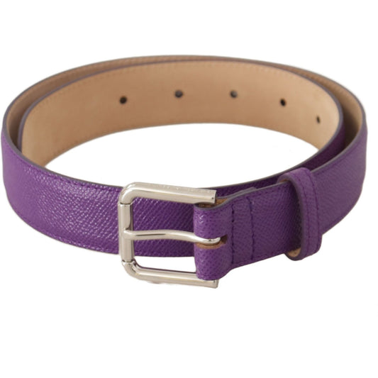 Elegant Purple Leather Belt with Logo Buckle