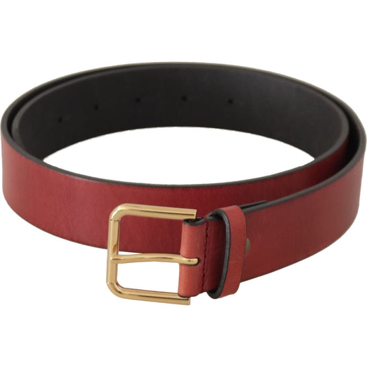 Elegant Red Leather Belt with Engraved Buckle