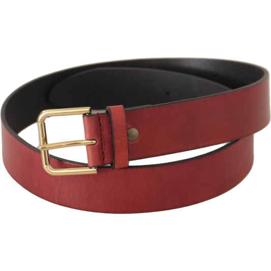 Elegant Red Leather Belt with Engraved Buckle